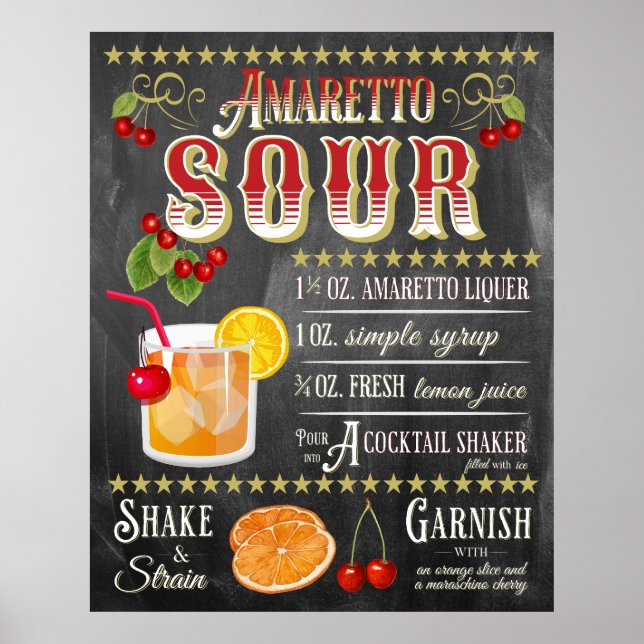 Póster Amaretto Sour Chalkboard Recipe (Frente)