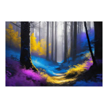 Amarillo azul encantado y bosque oscuro morado