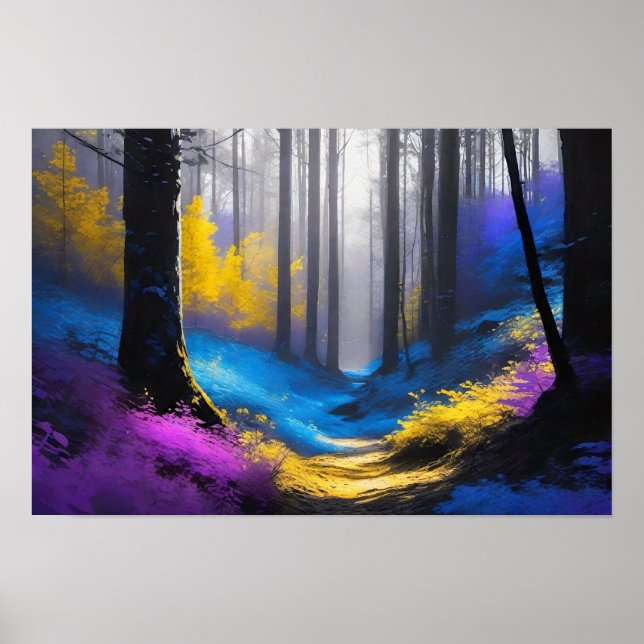 Póster Amarillo azul encantado y bosque oscuro morado (Frente)