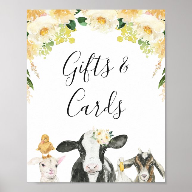 Póster Amarillo Floral Oink Moo Neigh Farm Baby Shower Ró (Frente)