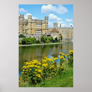 Póster amarillo Leeds Castle, Kent, flores de Inglaterra