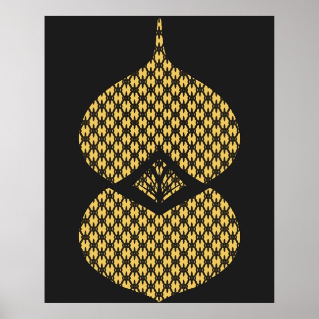 Póster Amarillo negro geométrico moderno de mediados de s (Frente)