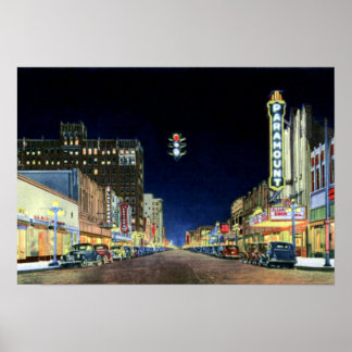 Póster Amarillo Texas Polk Street Night View 1940