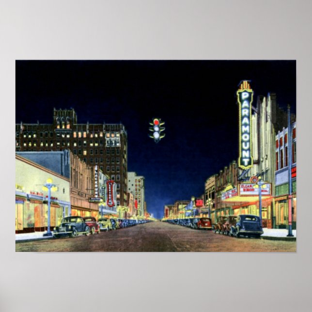Póster Amarillo Texas Polk Street Night View 1940 (Frente)