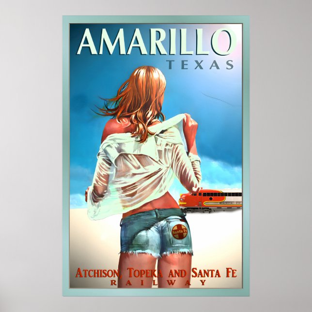 Póster AMARILLO Texas Santa Fe Ferrocarril Nuevo Original (Frente)