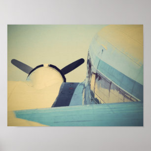 Póster Amarillo y Azul Antiguo Avión Antiguo 16" x 12"