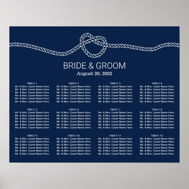 Póster Amarramiento de la tabla de asientos del Boda azul (Frente)