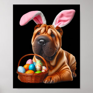 Póster Amarrón lindo Oído Chino Shar-pei Perro Huevo de P