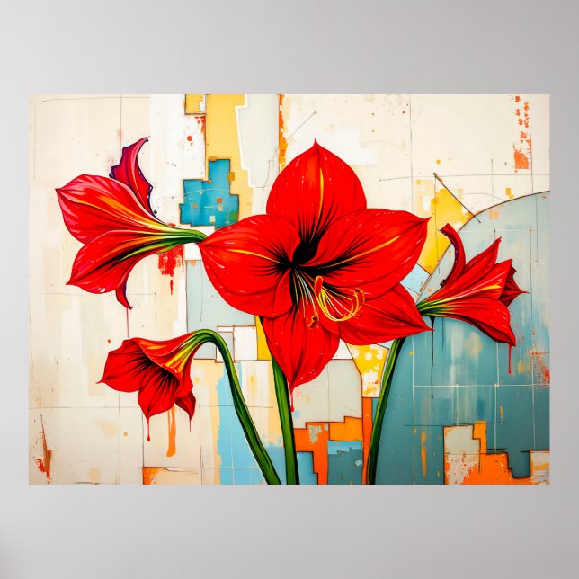 Póster Amaryllis vibrante en estilo abstracto moderno (Frente)