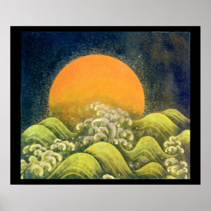 Póster AMATERASU , DIOSA DEL SOL , verde amarillo negro
