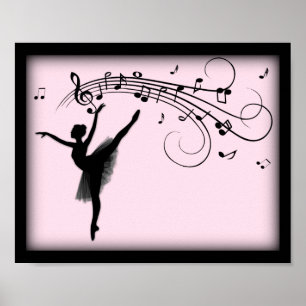 Póster Amazing Ballerina Dancing with Music Pink Poster