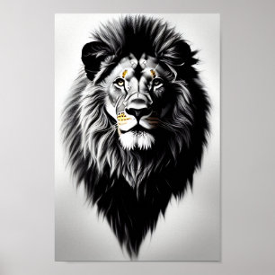 Póster Amazing black and white lion portrait