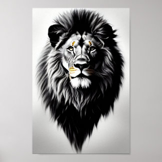 Póster Amazing black and white lion portrait