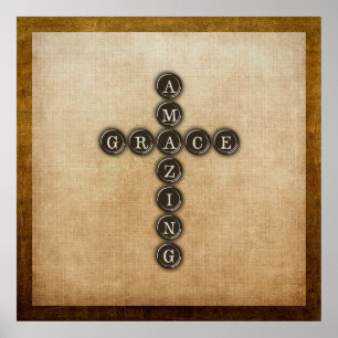 Póster Amazing Grace Cross Wordart