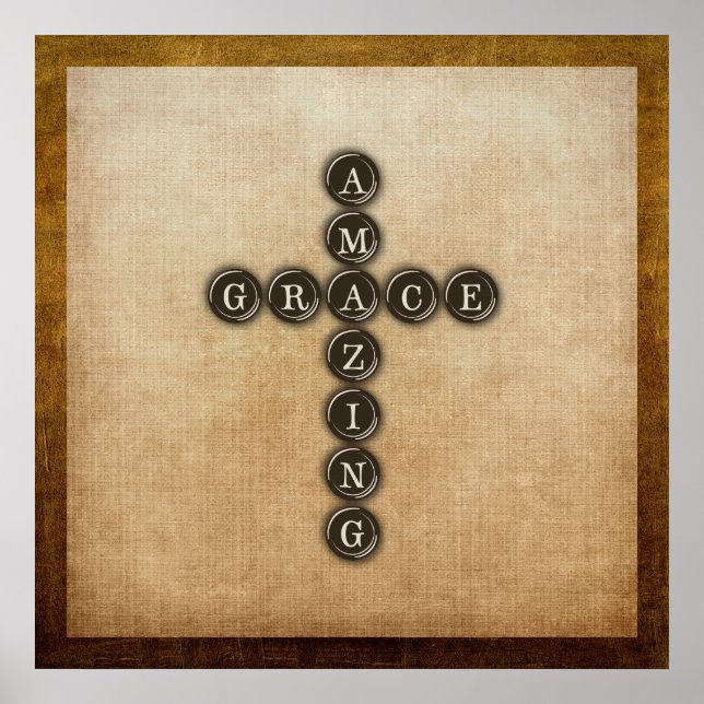 Póster Amazing Grace Cross Wordart (Frente)