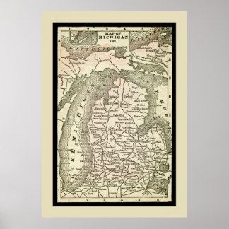 Póster Amazing Mapa de Antigüedades de Michigan