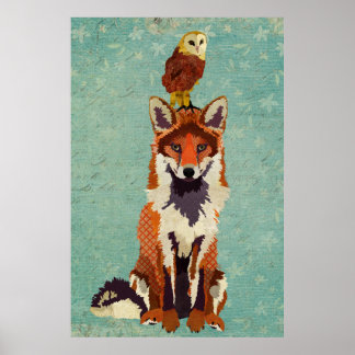 Póster Amber Fox & Owl Art Poster