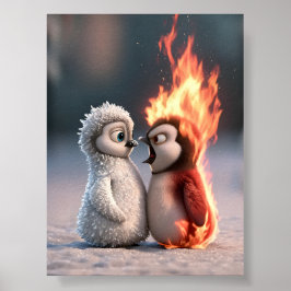 Póster Amber & Frosty Fire and Ice Penguin Poster