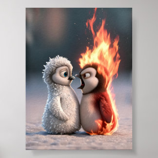 Póster Amber & Frosty Fire and Ice Penguin Poster