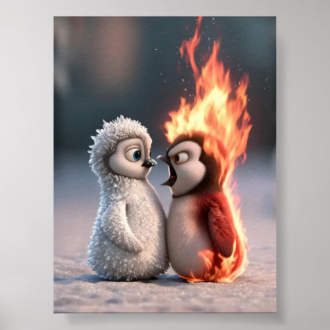 Póster Amber & Frosty Fire and Ice Penguin Poster (Frente)