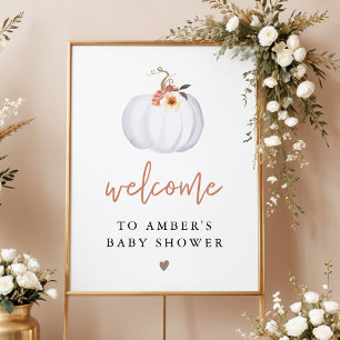 Póster AMBER White Pumpkin Fall Baby Shower Welcome