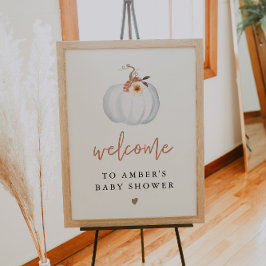 Póster AMBER White Pumpkin Fall Baby Shower Welcome