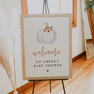 Póster AMBER White Pumpkin Fall Baby Shower Welcome