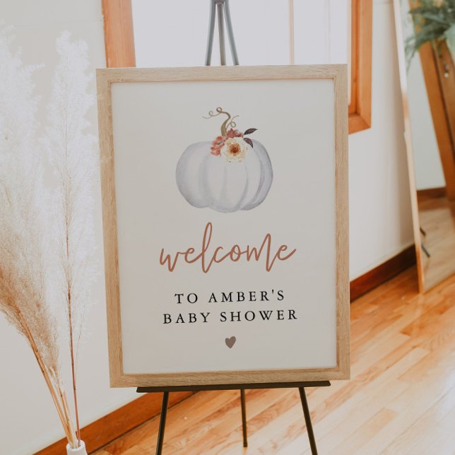 Póster AMBER White Pumpkin Fall Baby Shower Welcome (Subido por el creador)