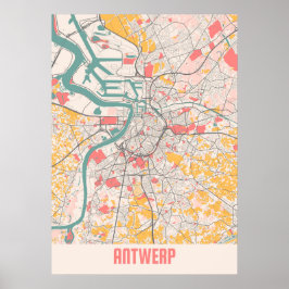 Póster Amberes - Bélgica Mapa de la ciudad de Chalk