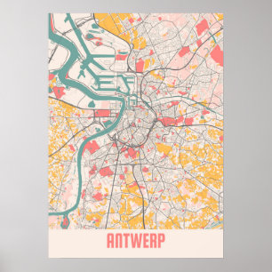 Póster Amberes - Bélgica Mapa de la ciudad de Chalk