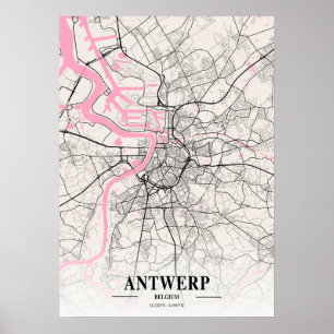 Póster Amberes - Bélgica Mapa de la ciudad napolitana