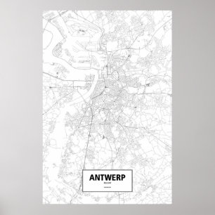 Póster Amberes, Bélgica (negro sobre blanco)