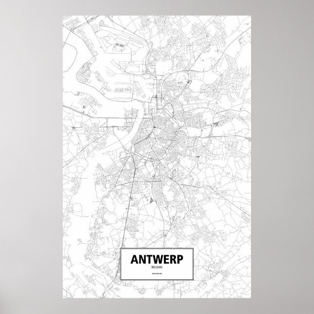 Póster Amberes, Bélgica (negro sobre blanco) (Frente)