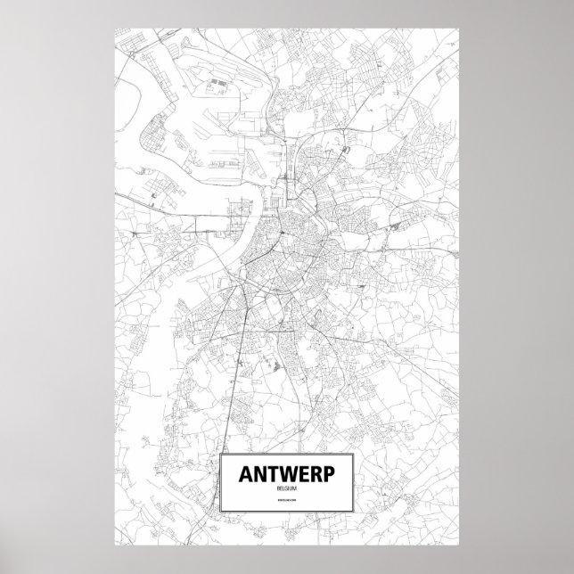 Póster Amberes, Bélgica (negro sobre blanco) (Frente)