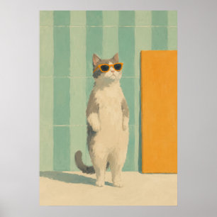 Póster ambiente veraniego de gato genial