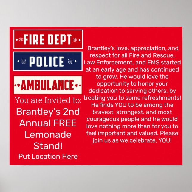 Póster Ambulancia de la policía de bomberos de Brantley,  (Frente)