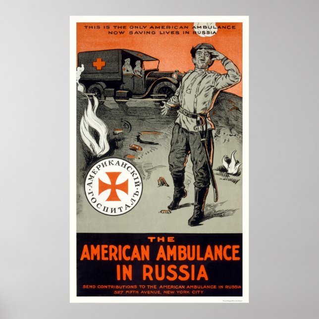 Póster ambulancia estadounidense en Rusia (Frente)