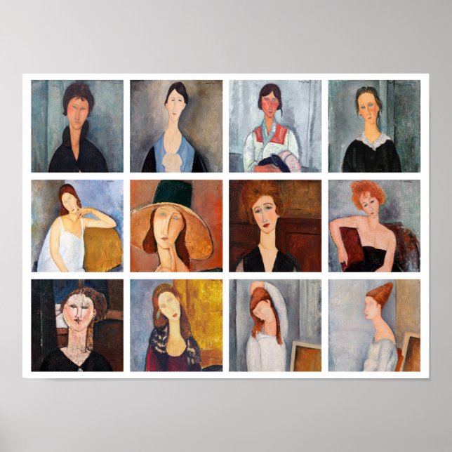 Póster Amedeo Modigliani - Collage de obras maestras (Frente)