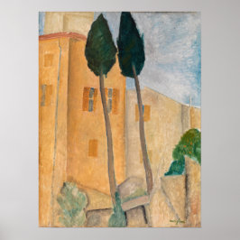 Póster Amedeo Modigliani - Cypreses y casas en Cagnes