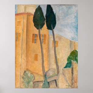 Póster Amedeo Modigliani - Cypreses y casas en Cagnes