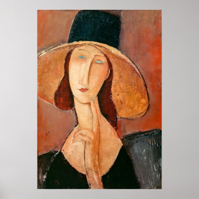 Póster Amedeo Modigliani - Jeanne Hebuterne en gran Gorra (Frente)