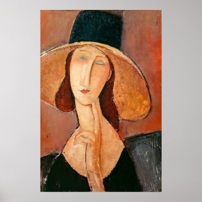 Póster Amedeo Modigliani - Jeanne Hebuterne en gran Gorra (Frente)