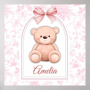 Póster Amelia   Diseño de guardería de osito rosado perso