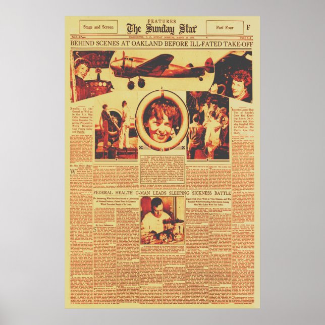 Póster Amelia Earhart Antes Del Vuelo Mundial 1937 (Frente)