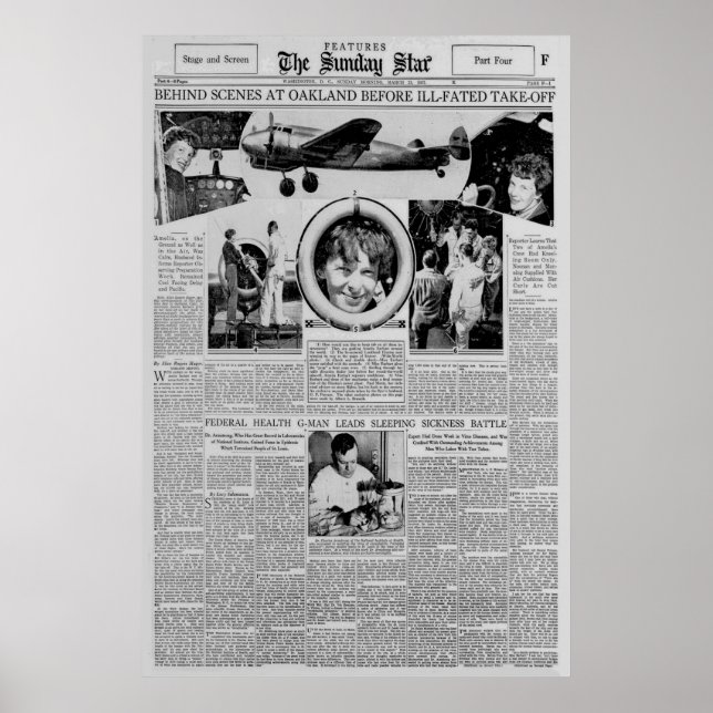 Póster Amelia Earhart Antes Del Vuelo Mundial 1937 (Frente)