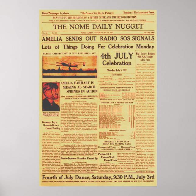 Póster Amelia Earhart Envía Radio Sos Sepia 1937 (Frente)