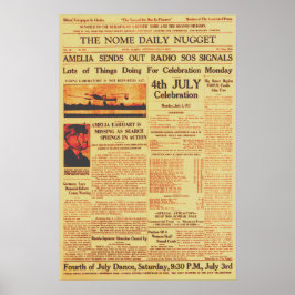 Póster Amelia Earhart envía SOS por radio sepia 1937