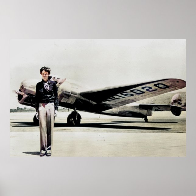 Póster Amelia Earhart Lockheed Electra C 1937 Colorizado (Frente)