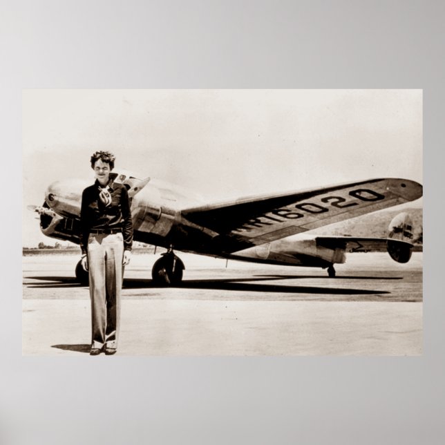 Póster Amelia Earhart Lockheed Electra C 1937 Sepia (Frente)