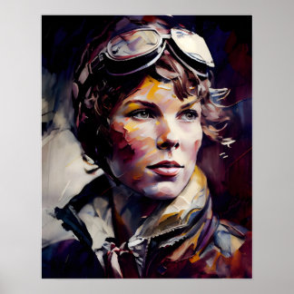 Póster Amelia Earhart Original Aceite Pintado Art Imprimi